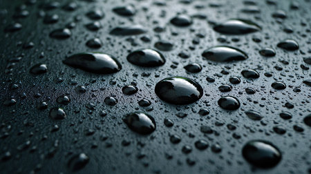 Vertical lines and water droplets on a dark gray wet textured surfaceの素材