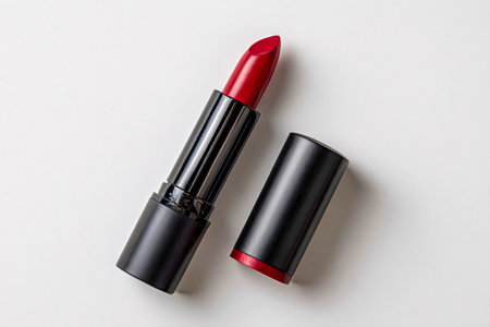 Black Tube with Red Lipstick on Clean White Backgroundの素材