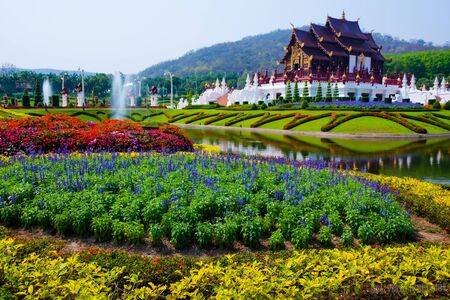 Garden flower palace around with water.の写真素材