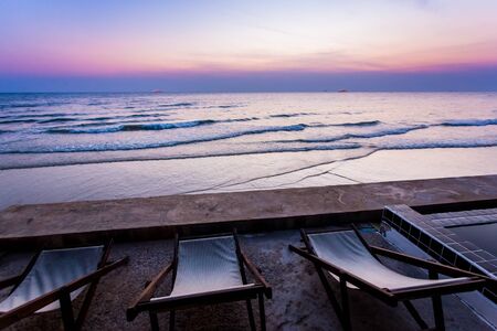 Canvas beach bed at the beach with twilight time.の写真素材