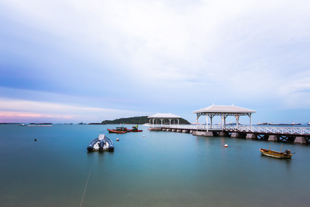 Movement during this long exposure. Bridge column in the sea with Sichang island.の写真素材