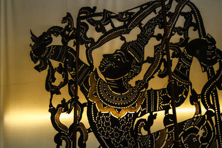 Traditional Thailand shadow puppet show. Puppets made of leather.の写真素材