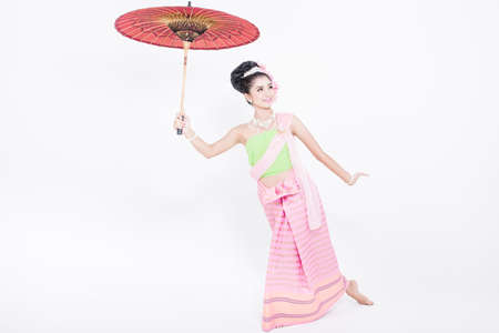 Asian woman wearing Thailand Lanna series, identity culture of Thailand.の写真素材