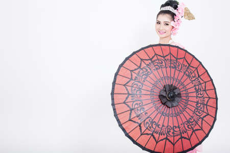 Asian woman wearing Thailand Lanna series, identity culture of Thailand.の写真素材