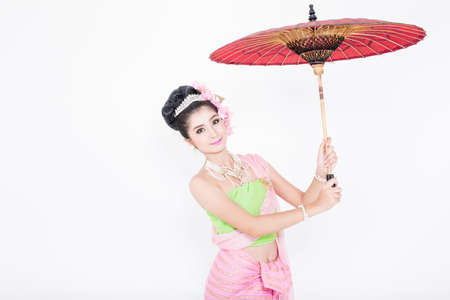 Asian woman wearing Thailand Lanna series, identity culture of Thailand.の写真素材