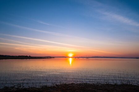 sunrise over the horizon in the sea, Thailand.の写真素材