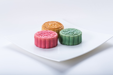 Mid-Autumn Festival moon cake on white background,Chinese mid autumn festivalの写真素材