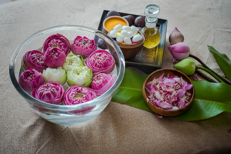 aromatherapy, spa, massage, items for body care.の写真素材