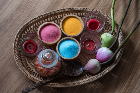 aromatherapy, spa, massage, items for body care.の写真素材