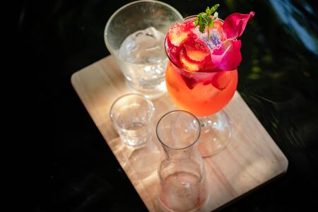 Thai organic herbal drink with ice in glass is natural product for healthの写真素材