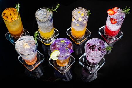 Herbal mixed cold drink On a black background