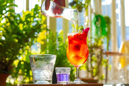 Thai organic herbal drink with ice in glass is natural product for healthの写真素材