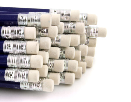 Pencils with Rubber Tops on an isolated backgroundの写真素材