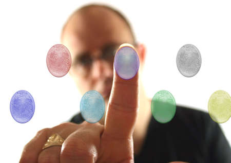 Man with 7 buttons to chooseの写真素材