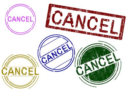 5 Grunge effect Office Stamp with the word CANCEL in a grunge splattered text. (Letters have been uniquely designed and created by hand)のイラスト素材