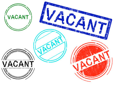 5 Grunge effect Office Stamp with the word VACANT in a grunge splattered text. (Letters have been uniquely designed and created by hand)のイラスト素材
