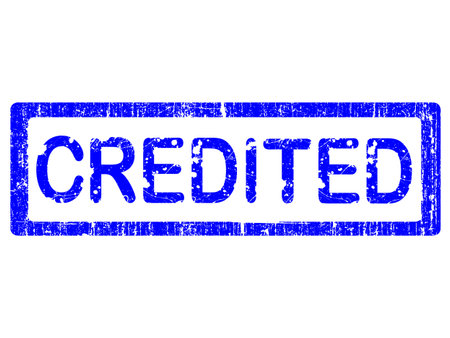 Grunge Office Stamp with the words CREDITED in a grunge splattered text. (Letters have been uniquely designed and created by hand)のイラスト素材