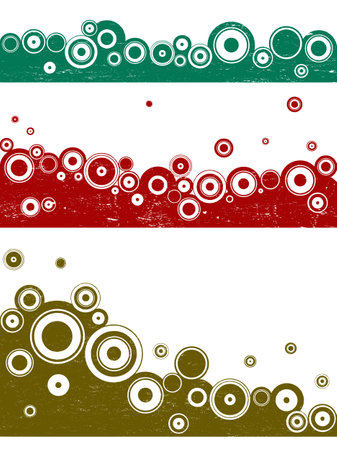 3 Landscape circle vector elements with grunge effects. Each in a separate layer, Elements are groupd so colors can be changed easily.のイラスト素材