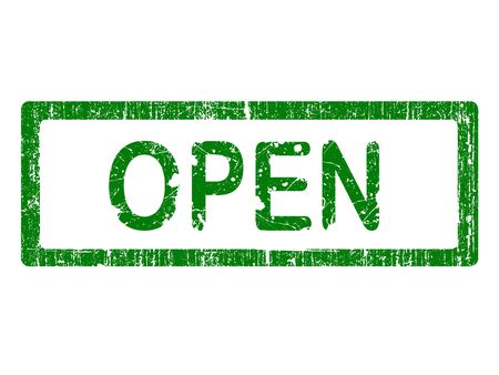 Grunge Office Stamp with the words OPEN in a grunge splattered text. (Letters have been uniquely designed and created by hand)のイラスト素材