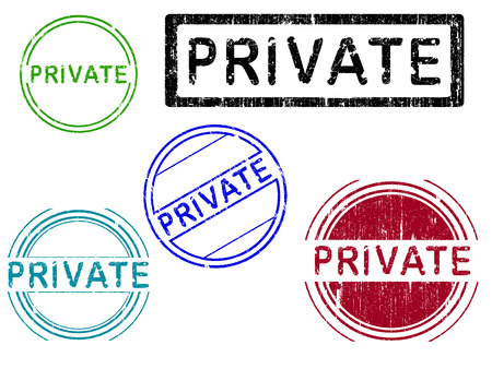 5 Grunge effect Office Stamp with the word PRIVATE in a grunge splattered text. (Letters have been uniquely designed and created by hand)のイラスト素材