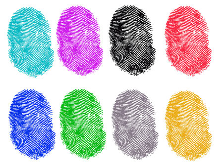 8 Colored Vector Fingerprints - Very accurately scanned and traced ( Vector is transparent so it can be overlaid on other images, vectors etc.)のイラスト素材