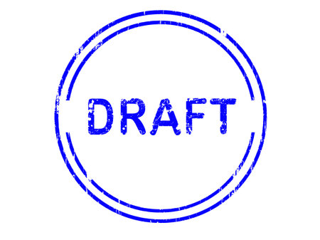 Circular Grunge Office Stamp with the word DRAFT in a grunge splattered text. (Letters have been uniquely designed and created by hand)のイラスト素材