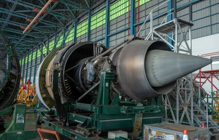 Bangkok Thailand,25 Apr 2020.Gas turbine or a jet engine is a power plant of aircraft to fly in the...