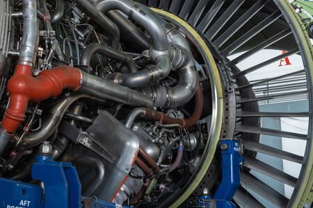 Bangkok Thailand,25 Apr 2020.Gas turbine or a jet engine is a power plant of aircraft to fly in the...