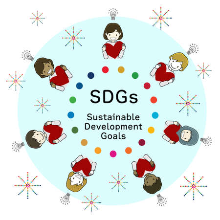 Children's illustrations (with copy space) that clearly express the images and ideas for the SDGs' effortsのイラスト素材
