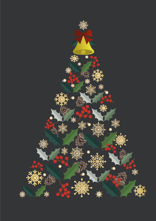 Illustration material: A simple Christmas tree made of snowflakes and ornamentsのイラスト素材