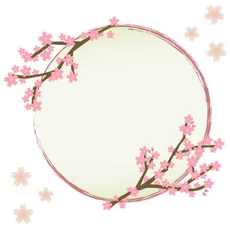 Illustration material: Pink cherry blossom frame and icon setのイラスト素材