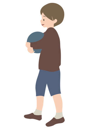 Illustration material: boy holding a ballのイラスト素材