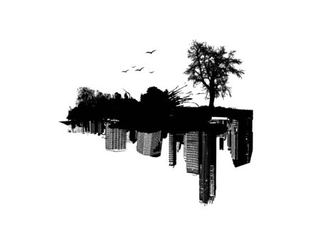 Nature versus City. Vector art.の写真素材