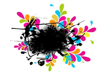 Abstract illustration with paint splash and colored leafs.のイラスト素材