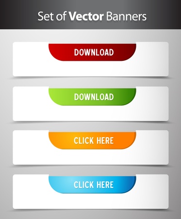 Set of download and click here buttons.のイラスト素材