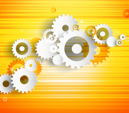 Set of cogwheels on orange background and place for your text.のイラスト素材