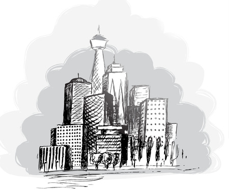 Black and white panorama cities. Vector artのイラスト素材