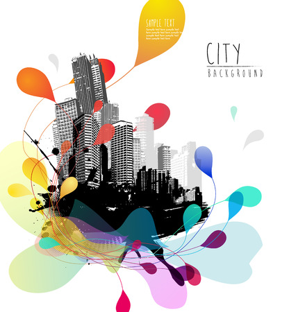 Abstract sky illustration with city scape.のイラスト素材