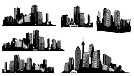 Set of black and white panorama cities. Vector artのイラスト素材