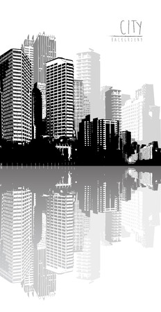 Black and white panorama of cityscape with place for your text.のイラスト素材