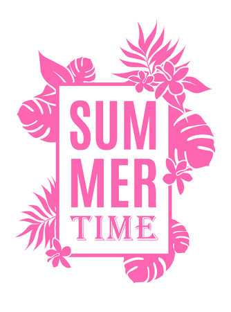 Summer time background with leaves and flowers and place for your text.のイラスト素材