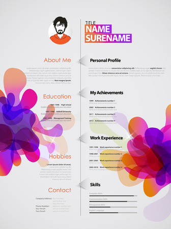 Creative, color rich CV / resume template with colorful abstract splash.のイラスト素材