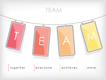 Word spell "TEAM" on hanging note paper with rope.のイラスト素材