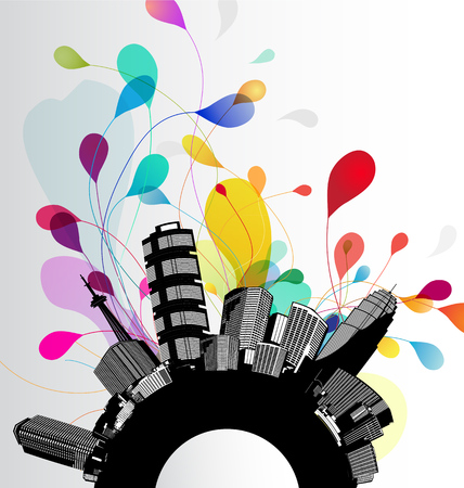 Abstract sky illustration with half circle cityscape.のイラスト素材