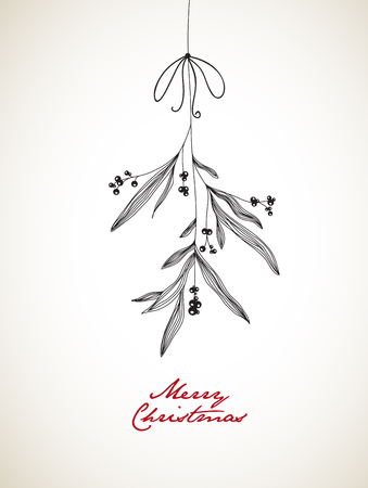 Handwritten Christmas illustration with hanging mistletoe.のイラスト素材
