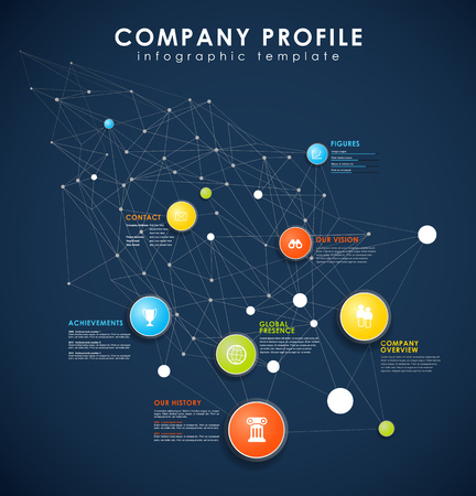Company profile overview template with colorful circles.のイラスト素材