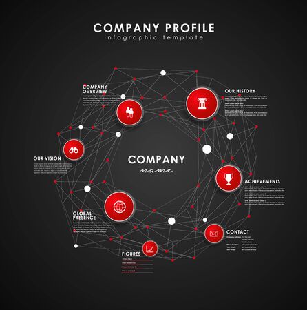 Company profile overview template with red circles and dots - dark version.のイラスト素材