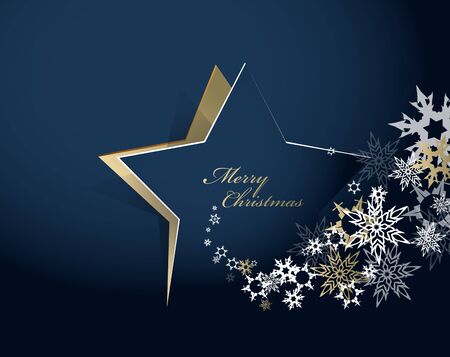 Abstract background with Christmas star and Merry Christmas text with many snowflakes - gold versionのイラスト素材