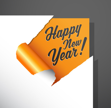 Paper corner cut out with Happy New Year wishes uncovered under it.のイラスト素材