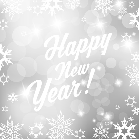 Silver background with snowflakes and Happy New Year text - square versionのイラスト素材